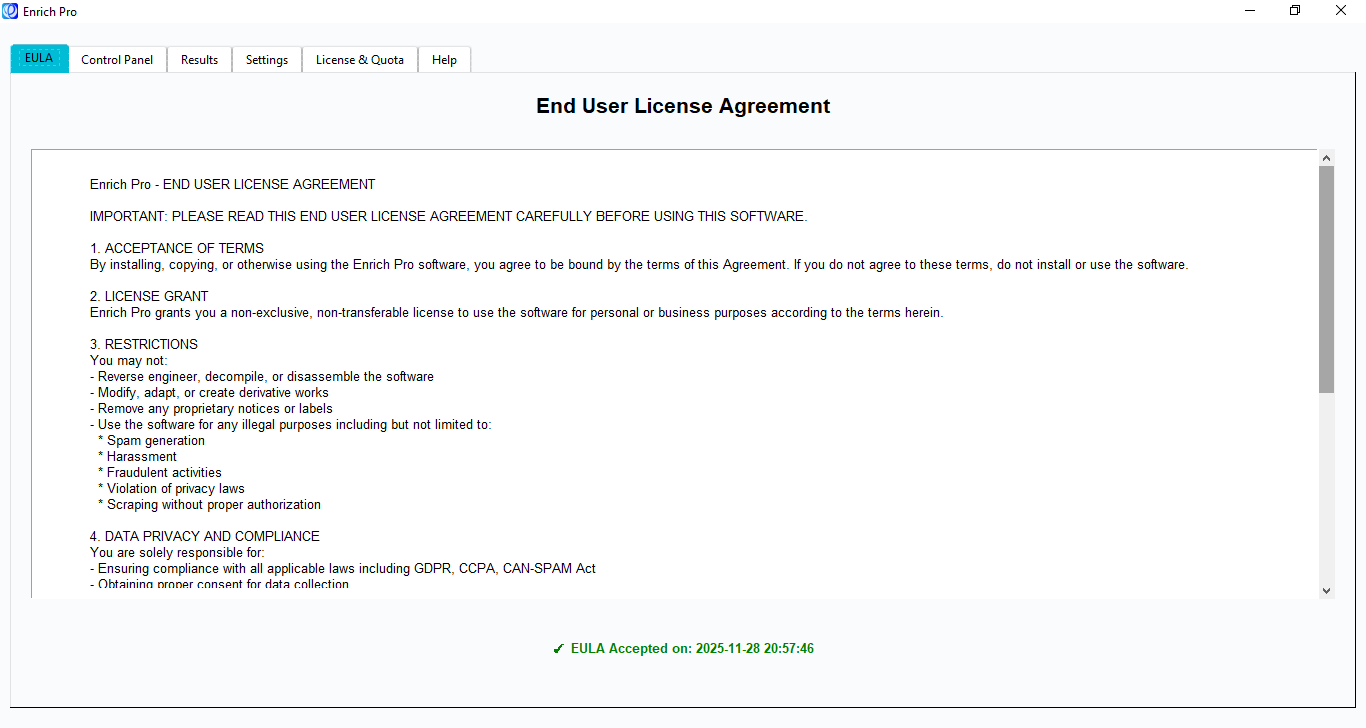 EULA Tab